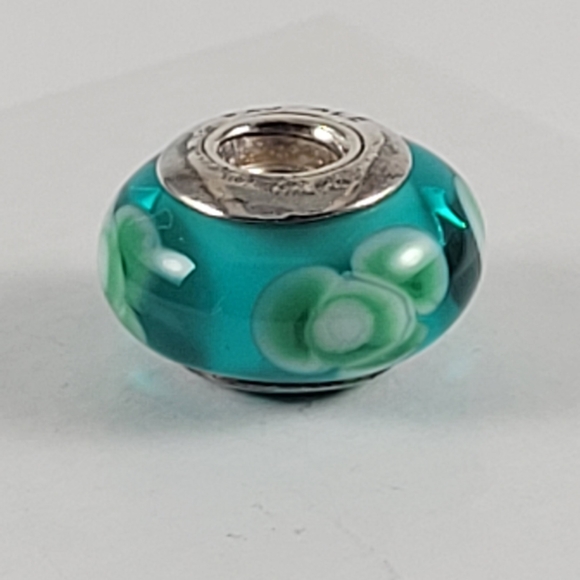 Pandora Jewelry - Pandora Silver Teal Flower Murano Glass Bead